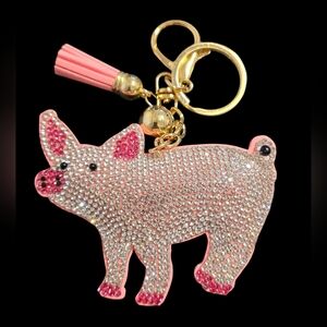 Sparkling Pig Bag Charm Keychain with Pink Tassel